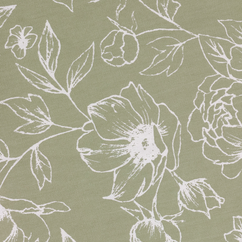 Bella Floral 100% Cotton Lined Pencil Pleat Curtains Sage