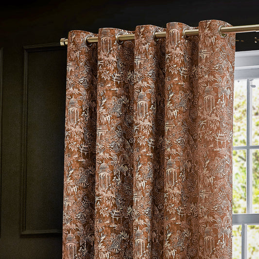 Bengal Chenille Room Darkening Eyelet Curtains Amber