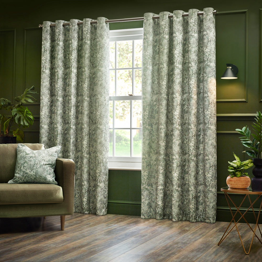 Bengal Chenille Room Darkening Eyelet Curtains Sage