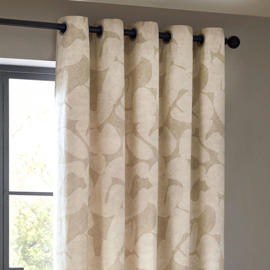 Brinn Abstract 100% Cotton Lined Curtains Natural