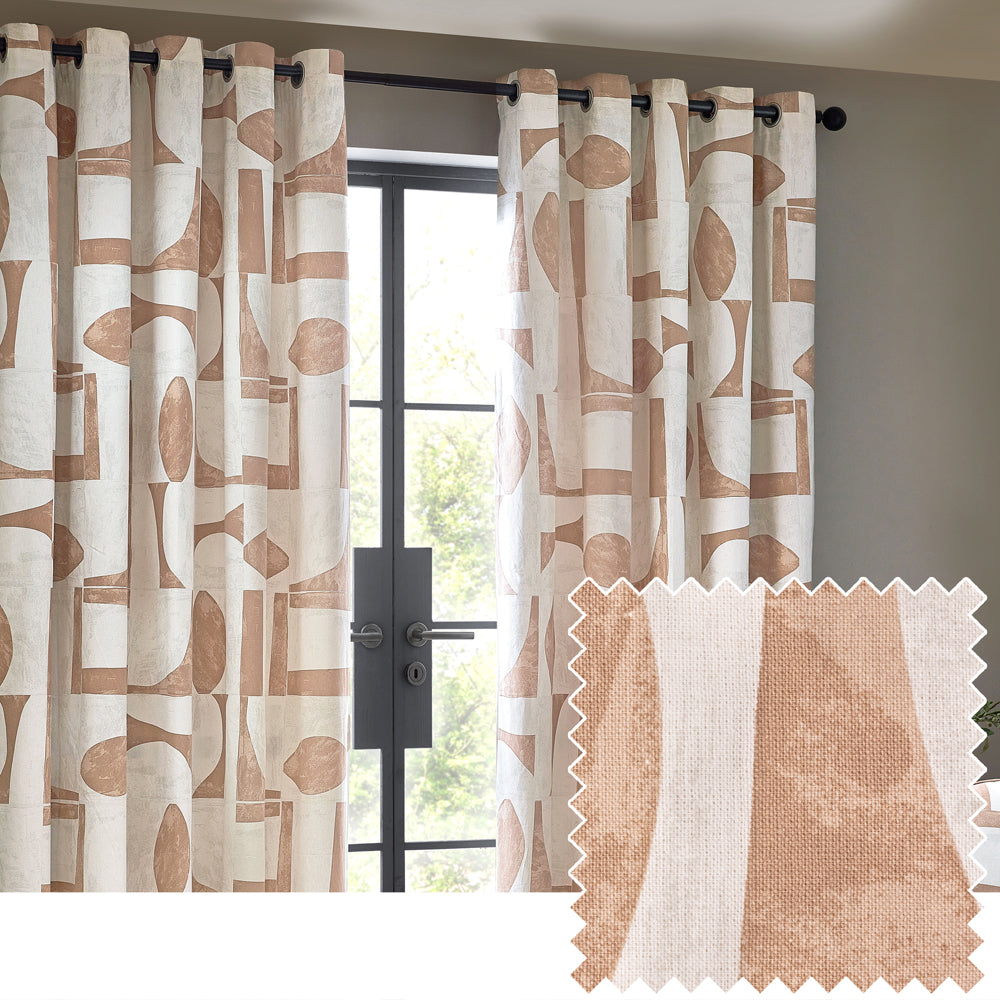Carro Abstract 100% Cotton Lined Curtains Clay