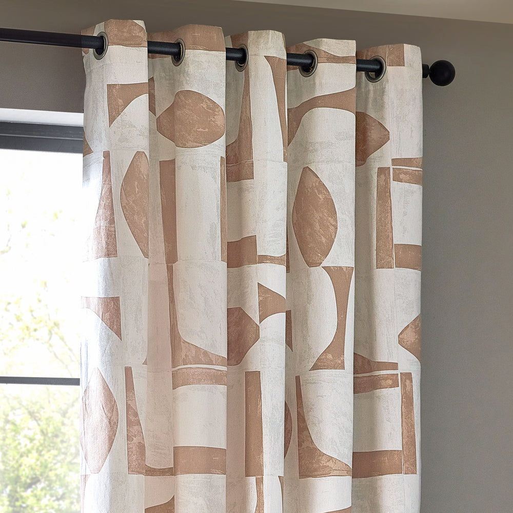 Carro Abstract 100% Cotton Lined Curtains Clay