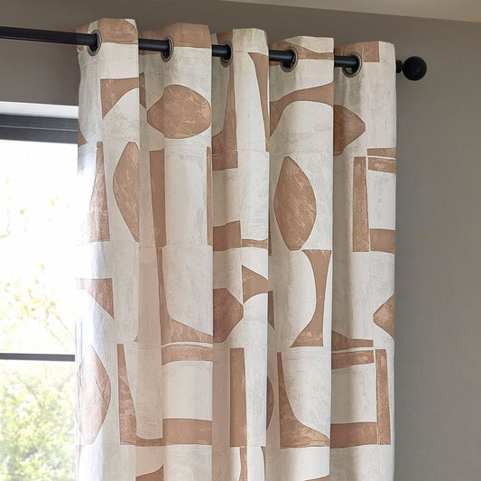 Carro Abstract 100% Cotton Lined Curtains Clay