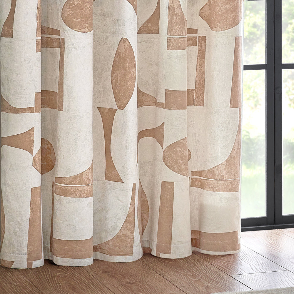 Carro Abstract 100% Cotton Lined Curtains Clay