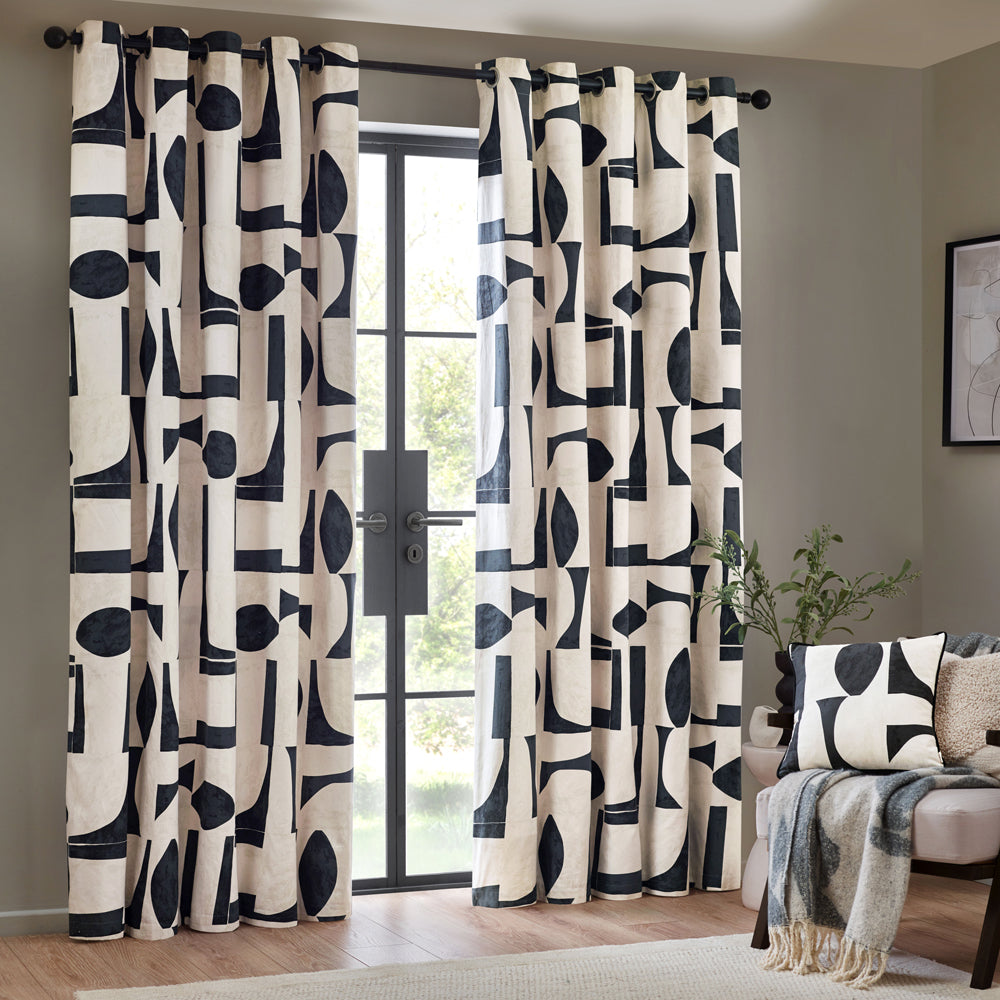 Carro Abstract 100% Cotton Lined Curtains Dusk