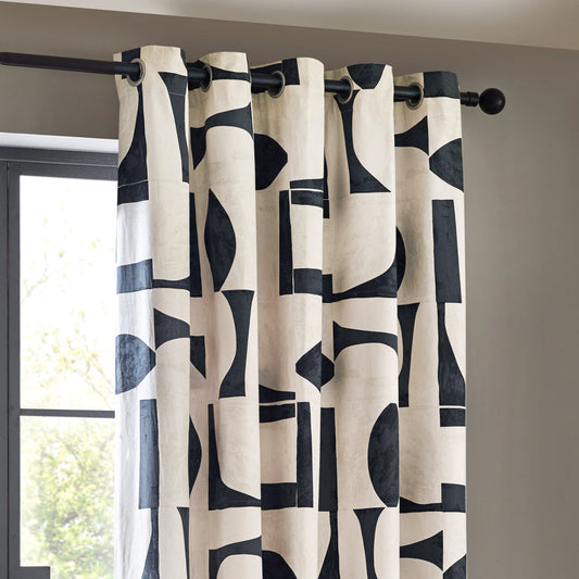 Carro Abstract 100% Cotton Lined Curtains Dusk