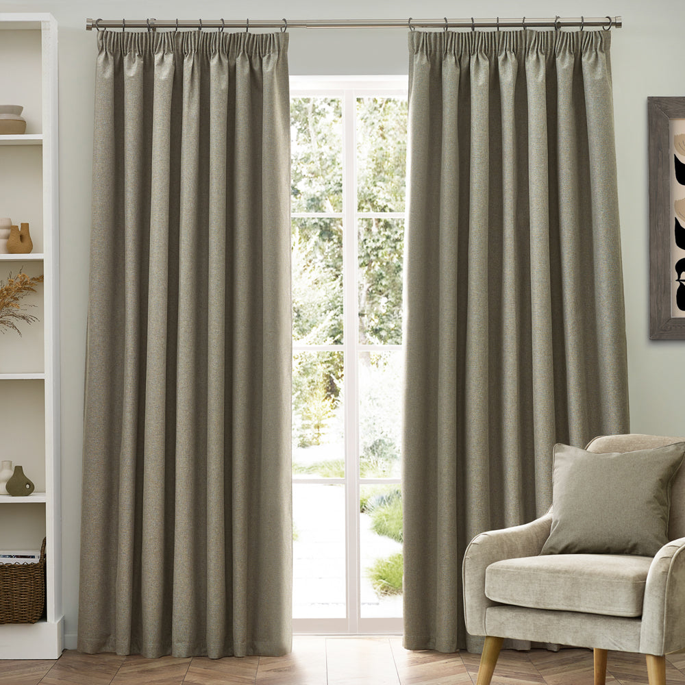 Dawn Textured Blackout Pencil Pleat Curtains Natural