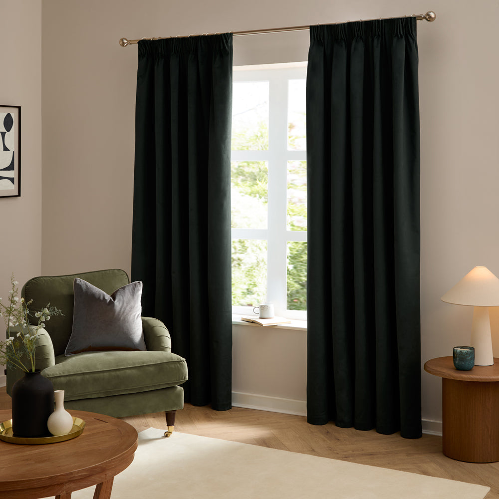 The Ultimate Velvet Room Darkening Pencil Pleat Curtains Black