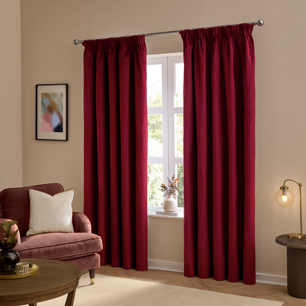 The Ultimate Velvet Room Darkening Pencil Pleat Curtains Burgundy