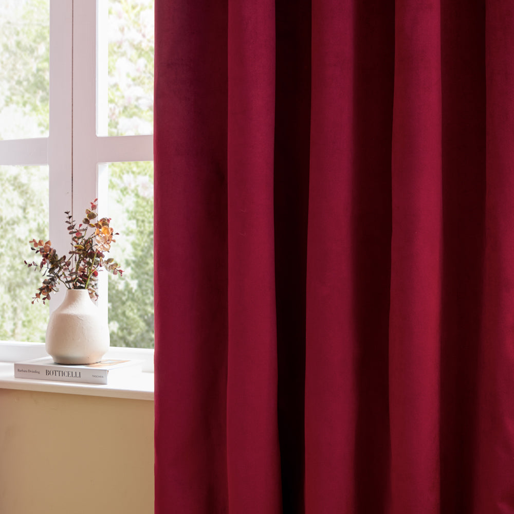 The Ultimate Velvet Room Darkening Pencil Pleat Curtains Burgundy