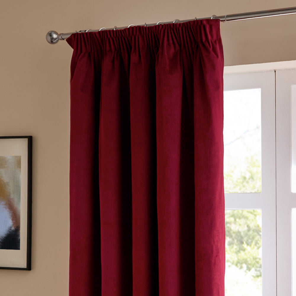 The Ultimate Velvet Room Darkening Pencil Pleat Curtains Burgundy
