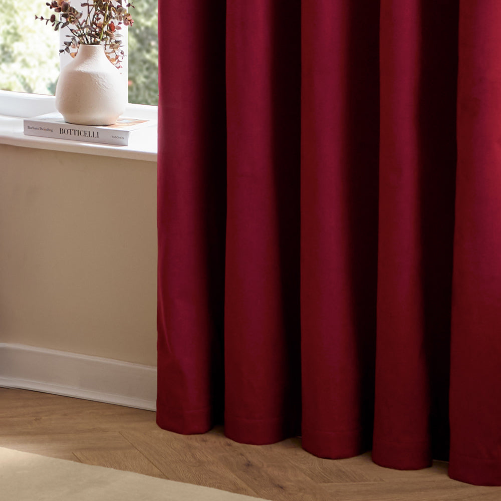 The Ultimate Velvet Room Darkening Pencil Pleat Curtains Burgundy