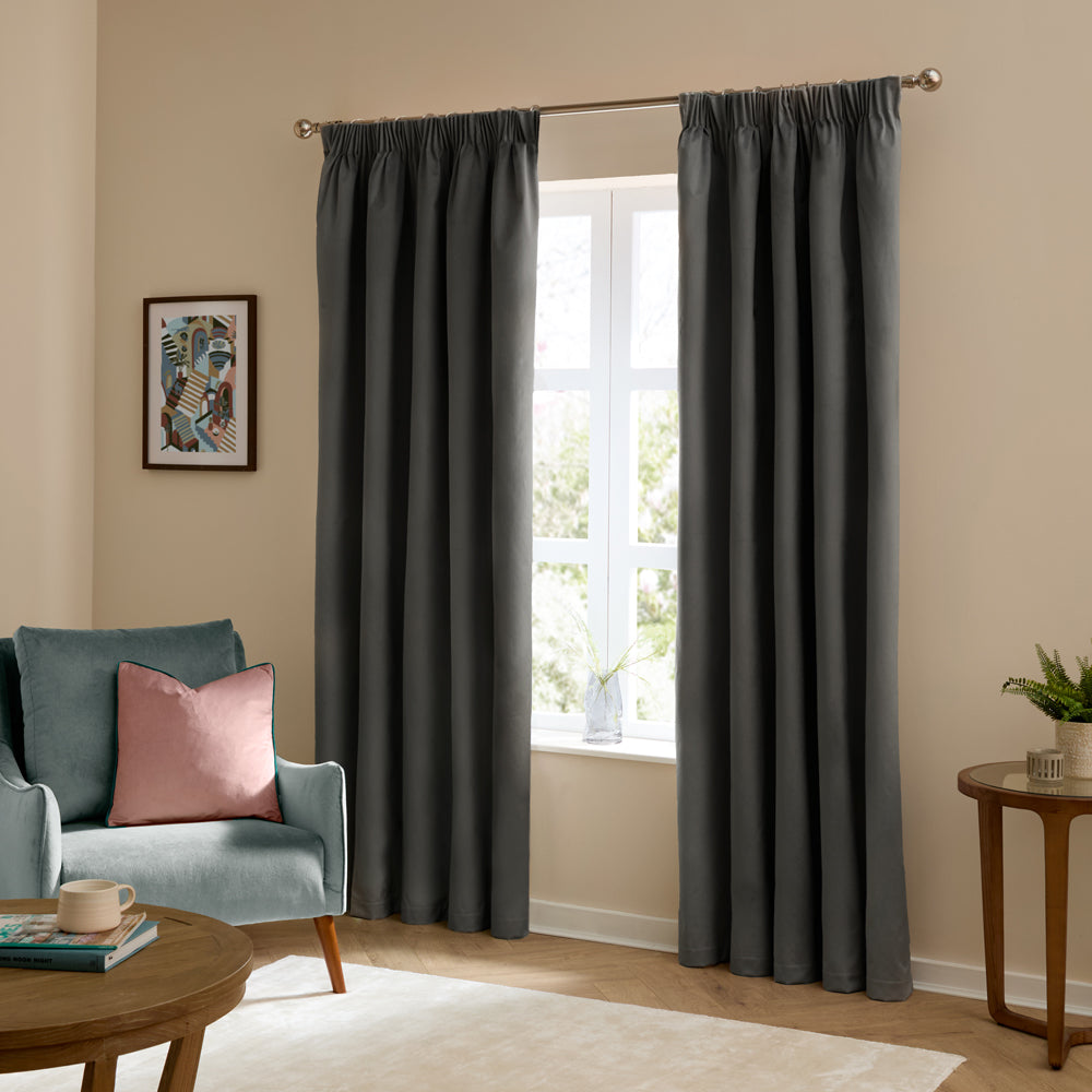 The Ultimate Velvet Room Darkening Pencil Pleat Curtains Charcoal
