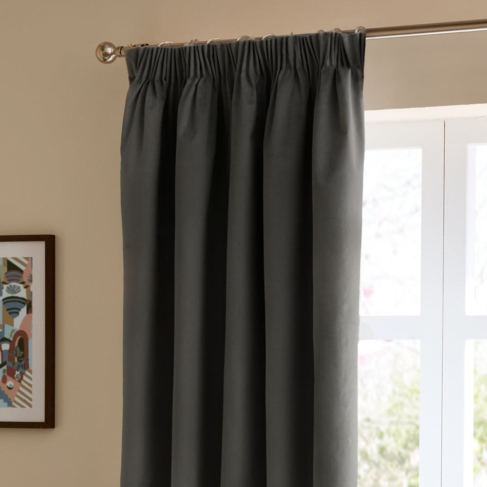 The Ultimate Velvet Room Darkening Pencil Pleat Curtains Charcoal
