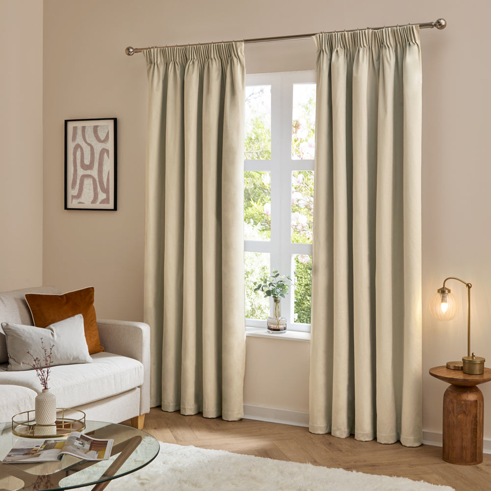 The Ultimate Velvet Room Darkening Pencil Pleat Curtains Natural