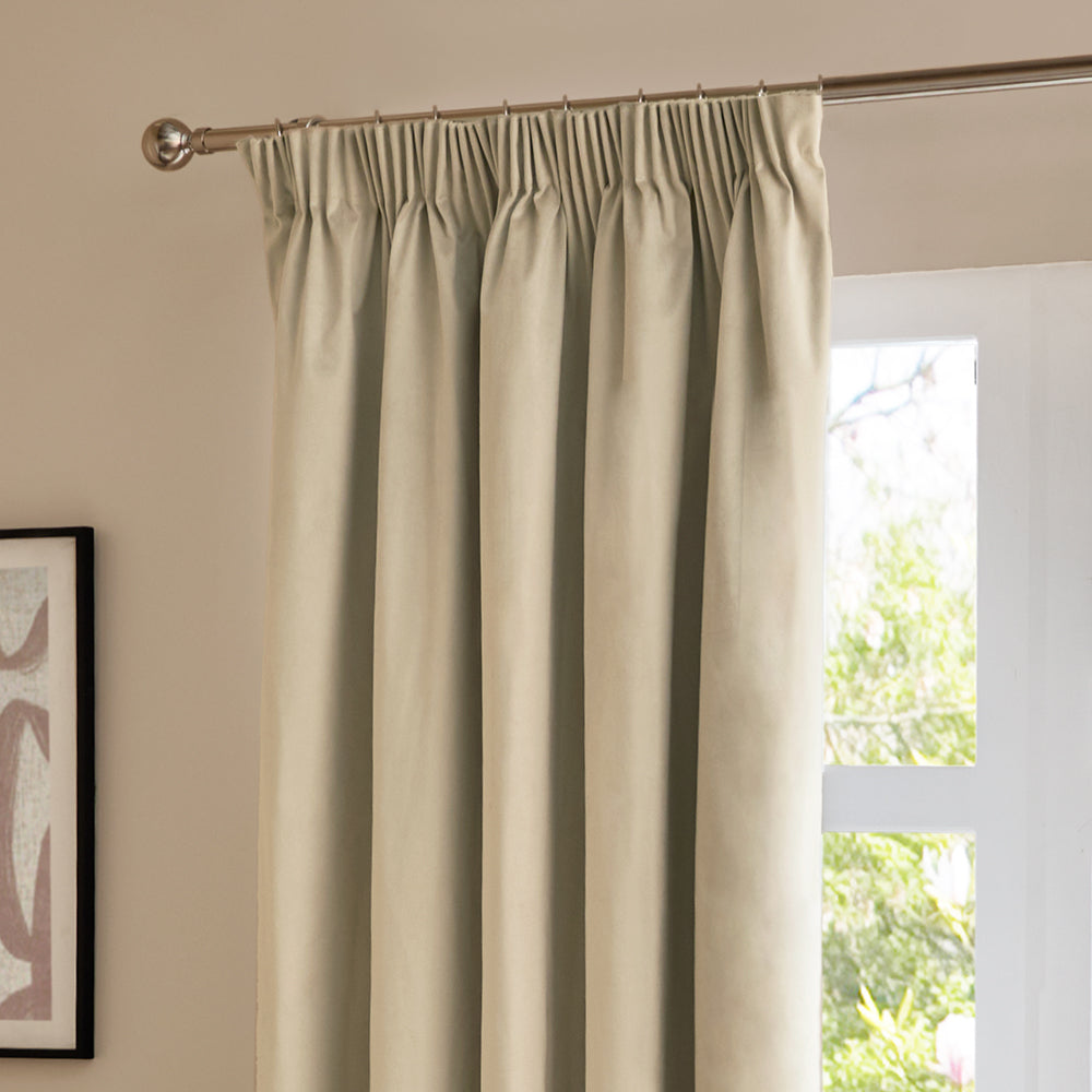 The Ultimate Velvet Room Darkening Pencil Pleat Curtains Natural