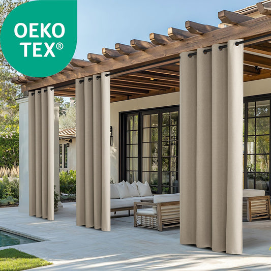 OEKO-TEX Outdoor 100% Blackout Waterproof Faux Linen Outdoor Curtains 2 Panels | Outdoor Linen