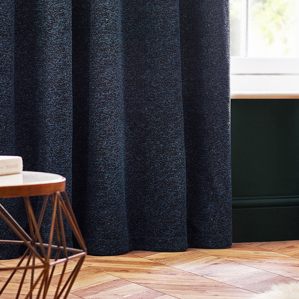 Galaxy Chenille Room Darkening Eyelet Curtains Navy