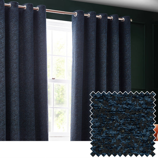 Galaxy Chenille Room Darkening Eyelet Curtains Navy