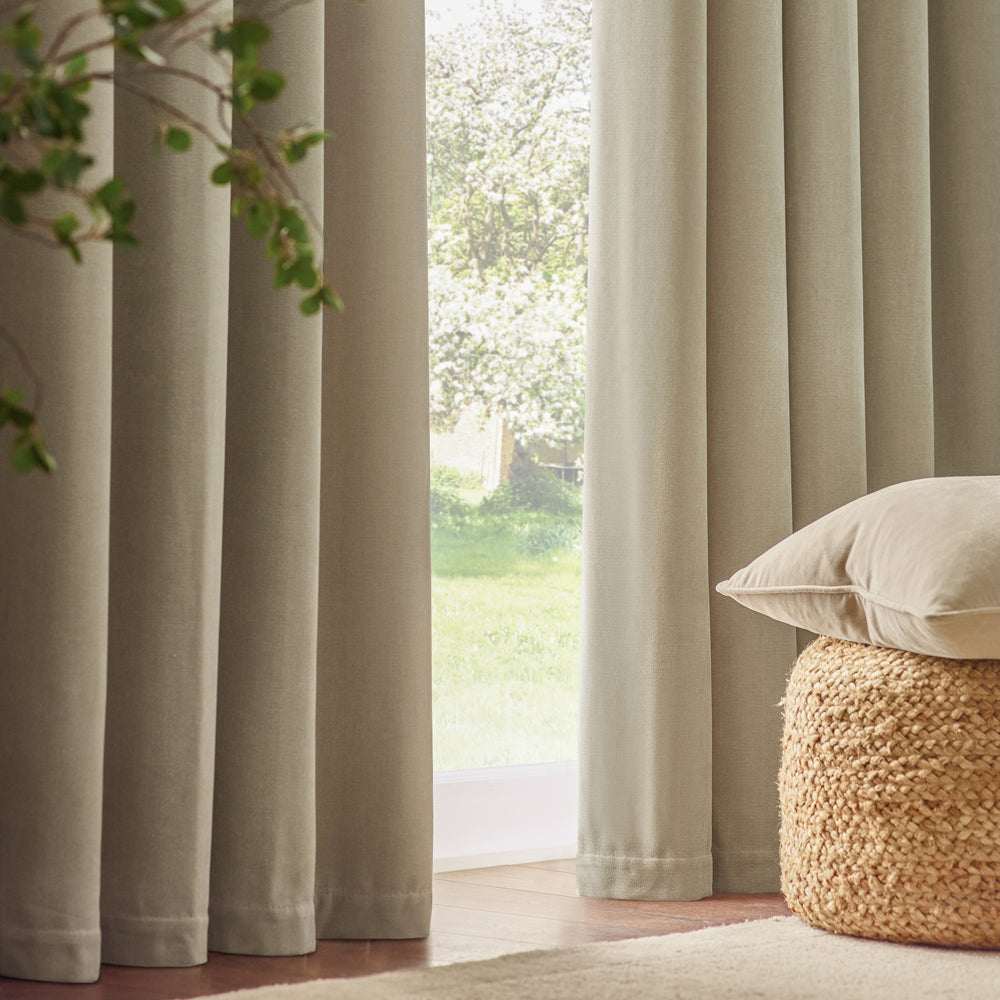 Heavy Chenille Velvet Room Darkening Pencil Pleat Curtains Linen