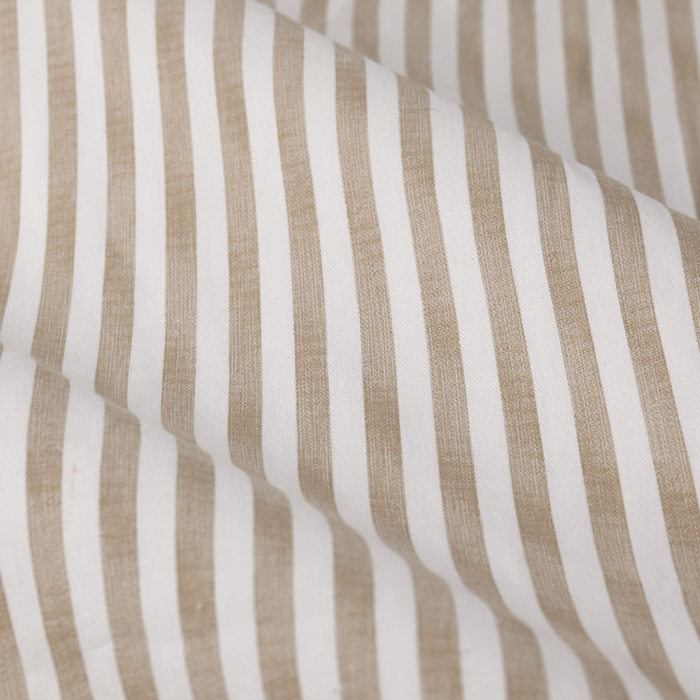 Hebden Striped 100% Cotton Lined Pencil Pleat Curtains Natural