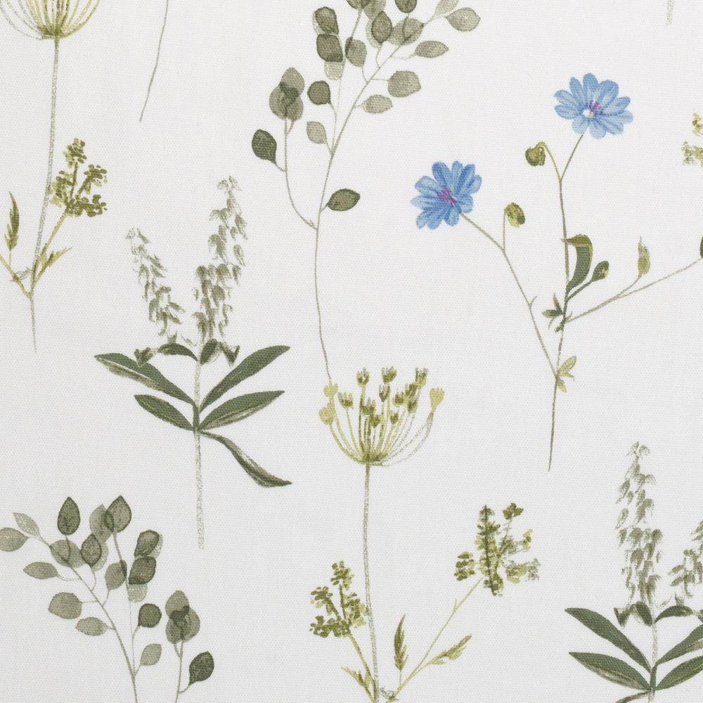 Meadow Floral 100% Cotton Lined Pencil Pleat Curtains White/Cornflower
