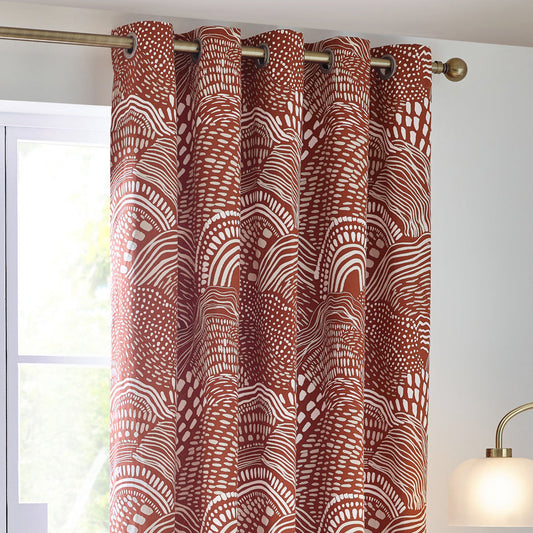 Nola Abstract 100% Cotton Lined Curtains Chestnut