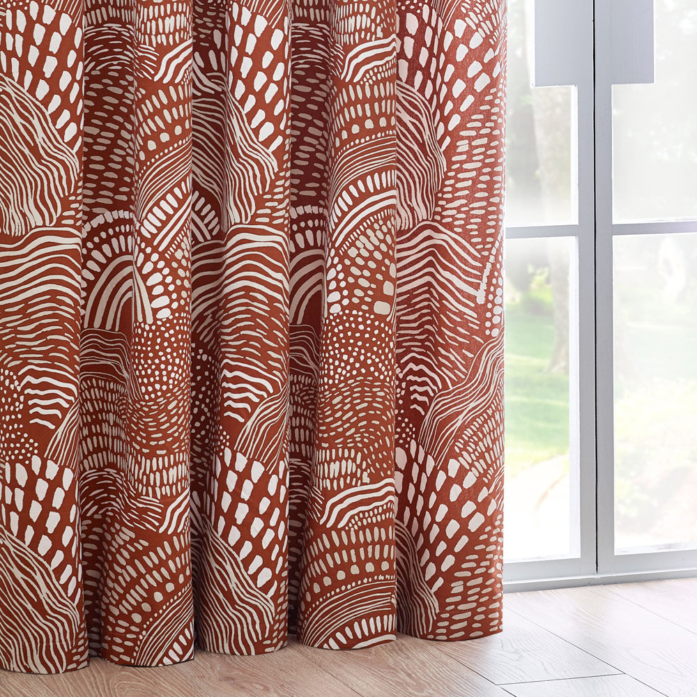 Nola Abstract 100% Cotton Lined Curtains Chestnut
