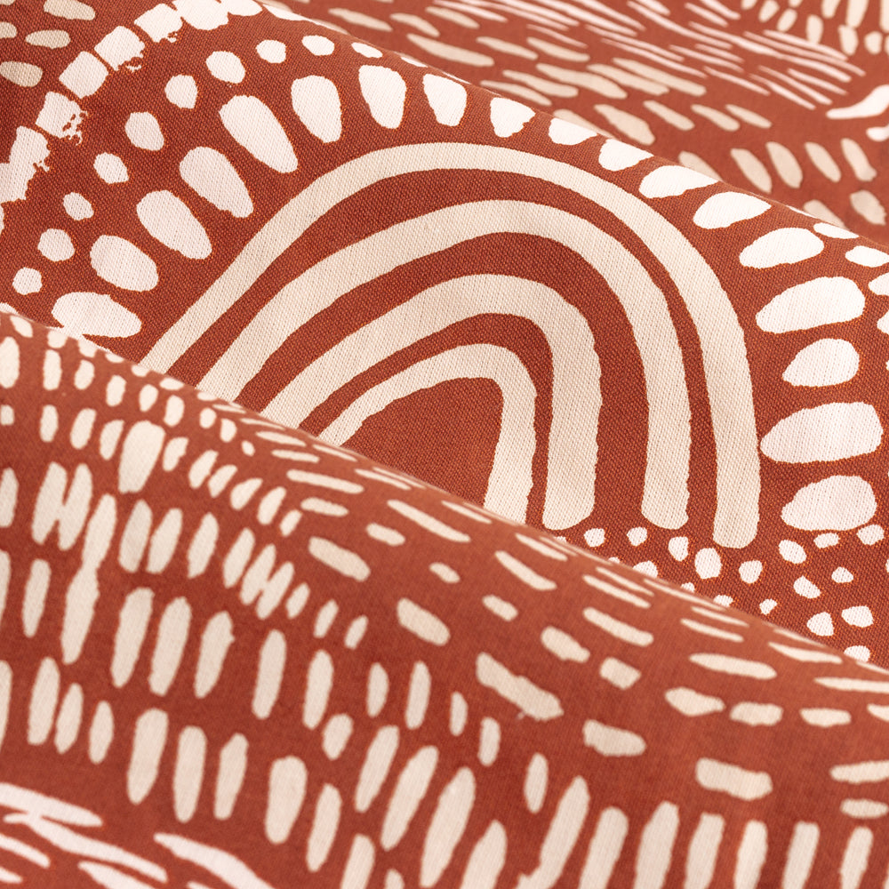 Nola Abstract 100% Cotton Lined Curtains Chestnut