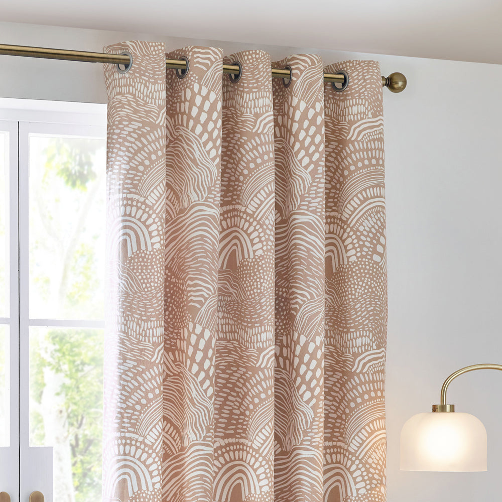 Nola Abstract 100% Cotton Lined Curtains Oat