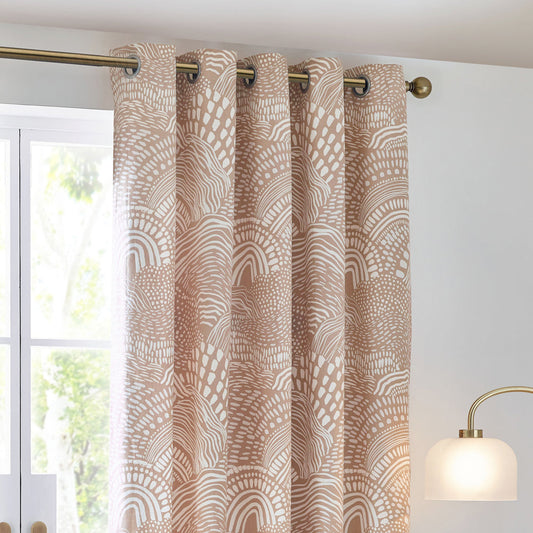 Nola Abstract 100% Cotton Lined Curtains Oat