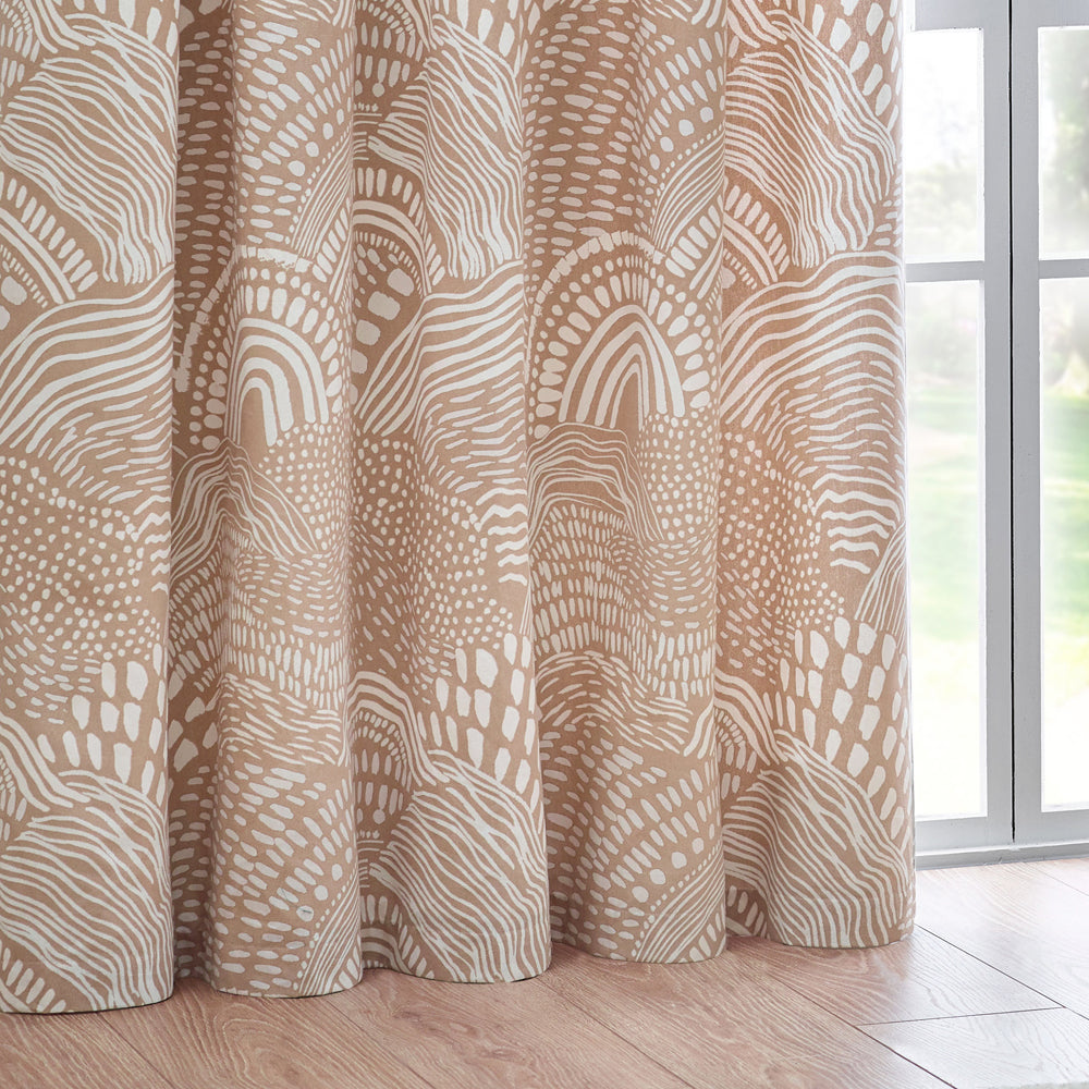 Nola Abstract 100% Cotton Lined Curtains Oat