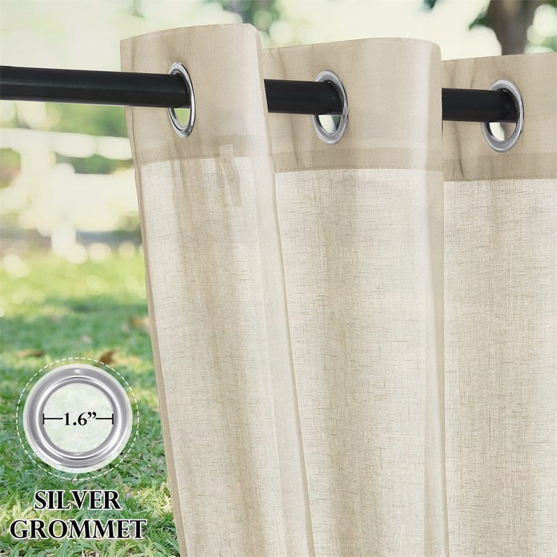 Outdoor Grommet Faux Linen Sheer Curtains for Patio 2 Panels