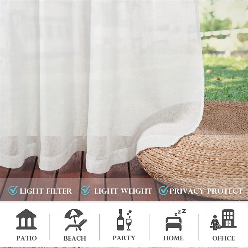 Outdoor Grommet Faux Linen Sheer Curtains for Patio 2 Panels