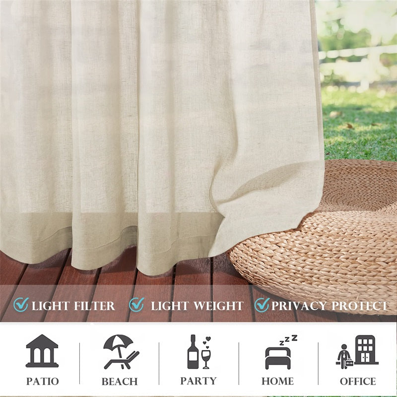 Outdoor Grommet Faux Linen Sheer Curtains for Patio 2 Panels