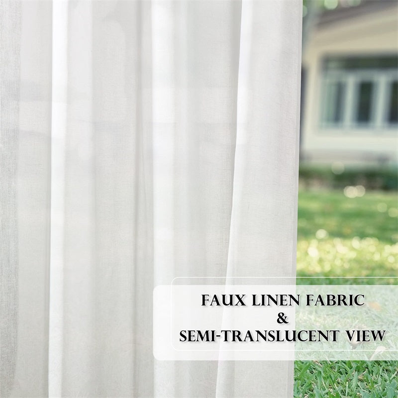 Outdoor Grommet Faux Linen Sheer Curtains for Patio 2 Panels