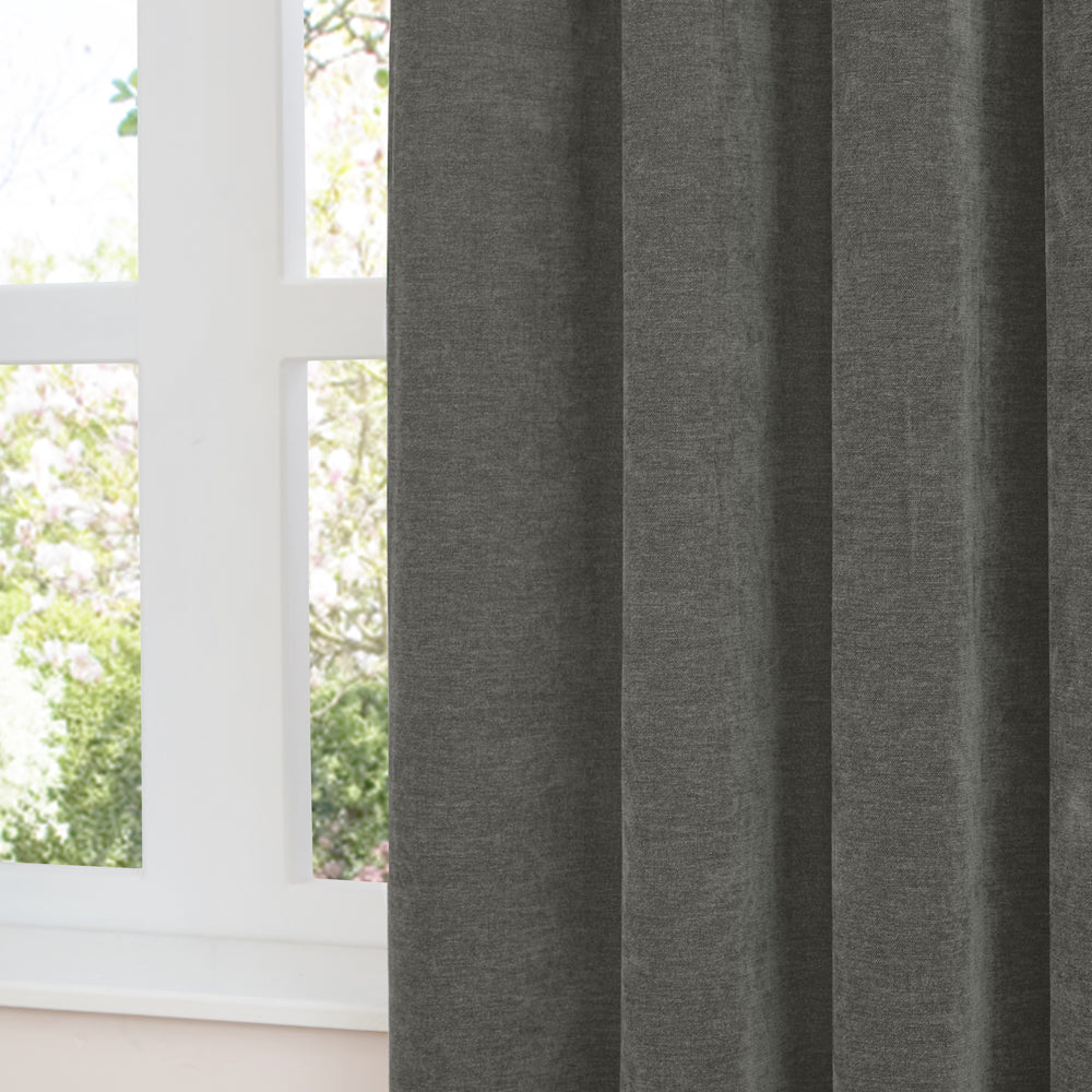 Soft Chenille Blackout Pencil Pleat Curtains Charcoal