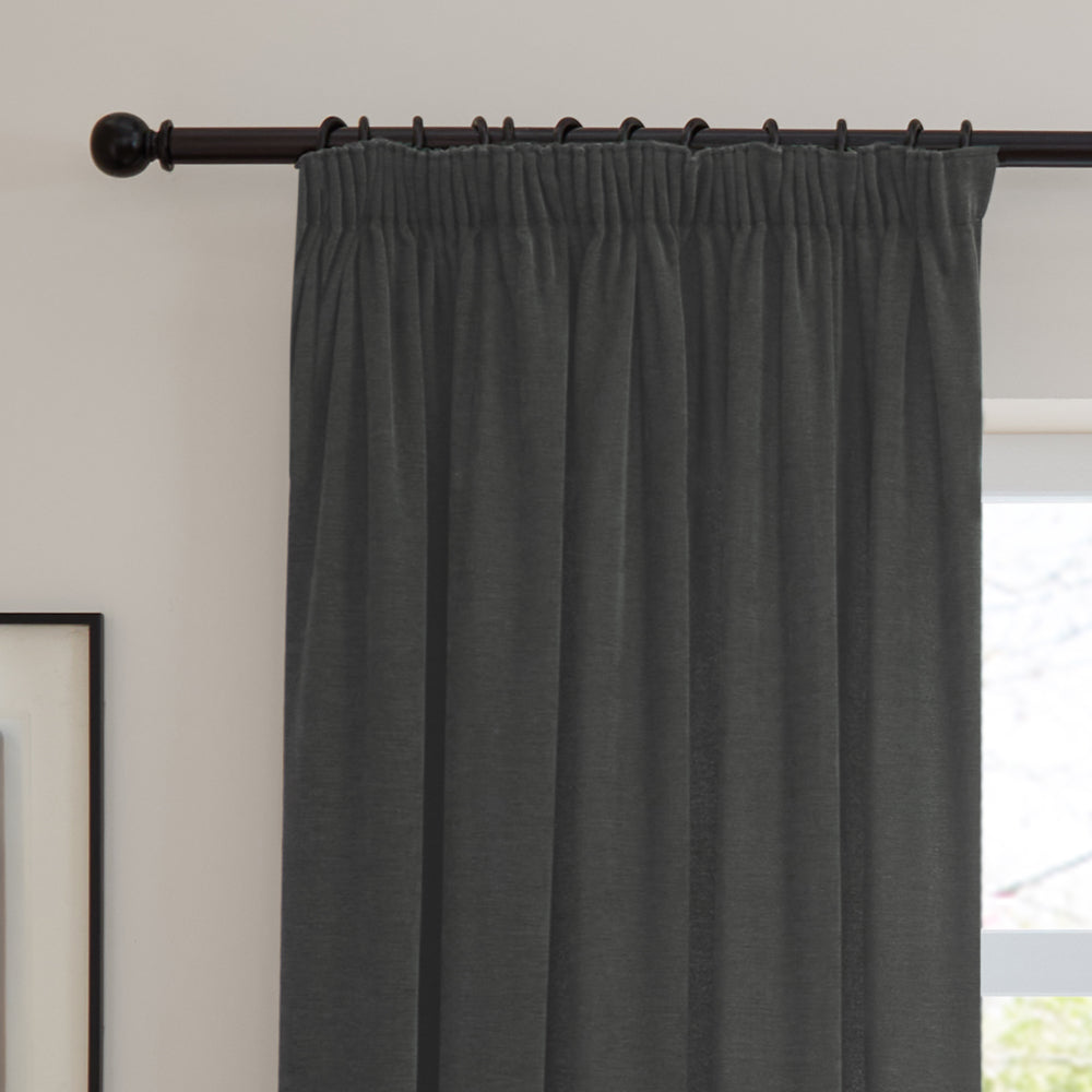 Soft Chenille Blackout Pencil Pleat Curtains Charcoal