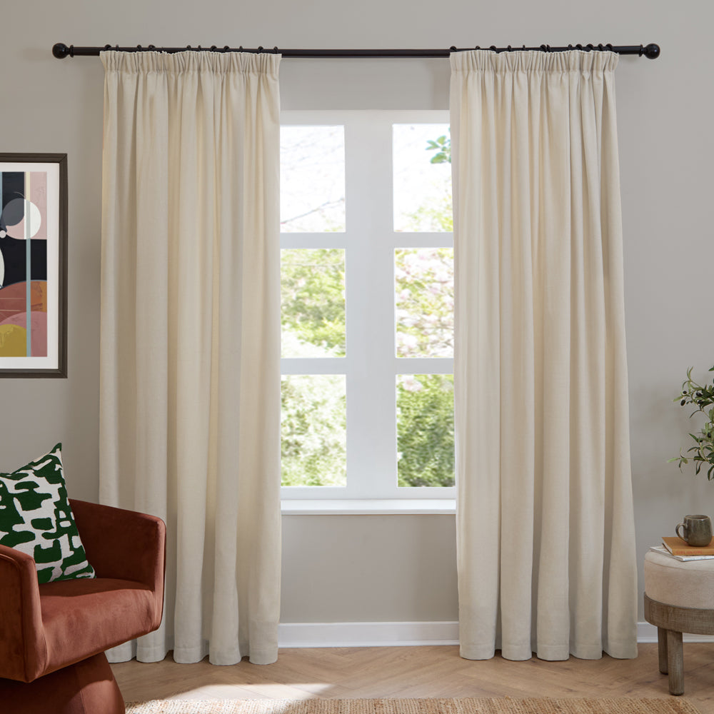 Soft Chenille Blackout Pencil Pleat Curtains Ecru