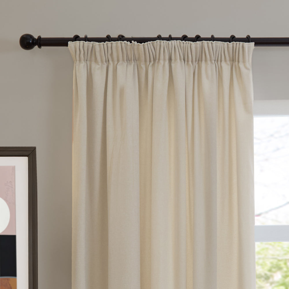 Soft Chenille Blackout Pencil Pleat Curtains Ecru