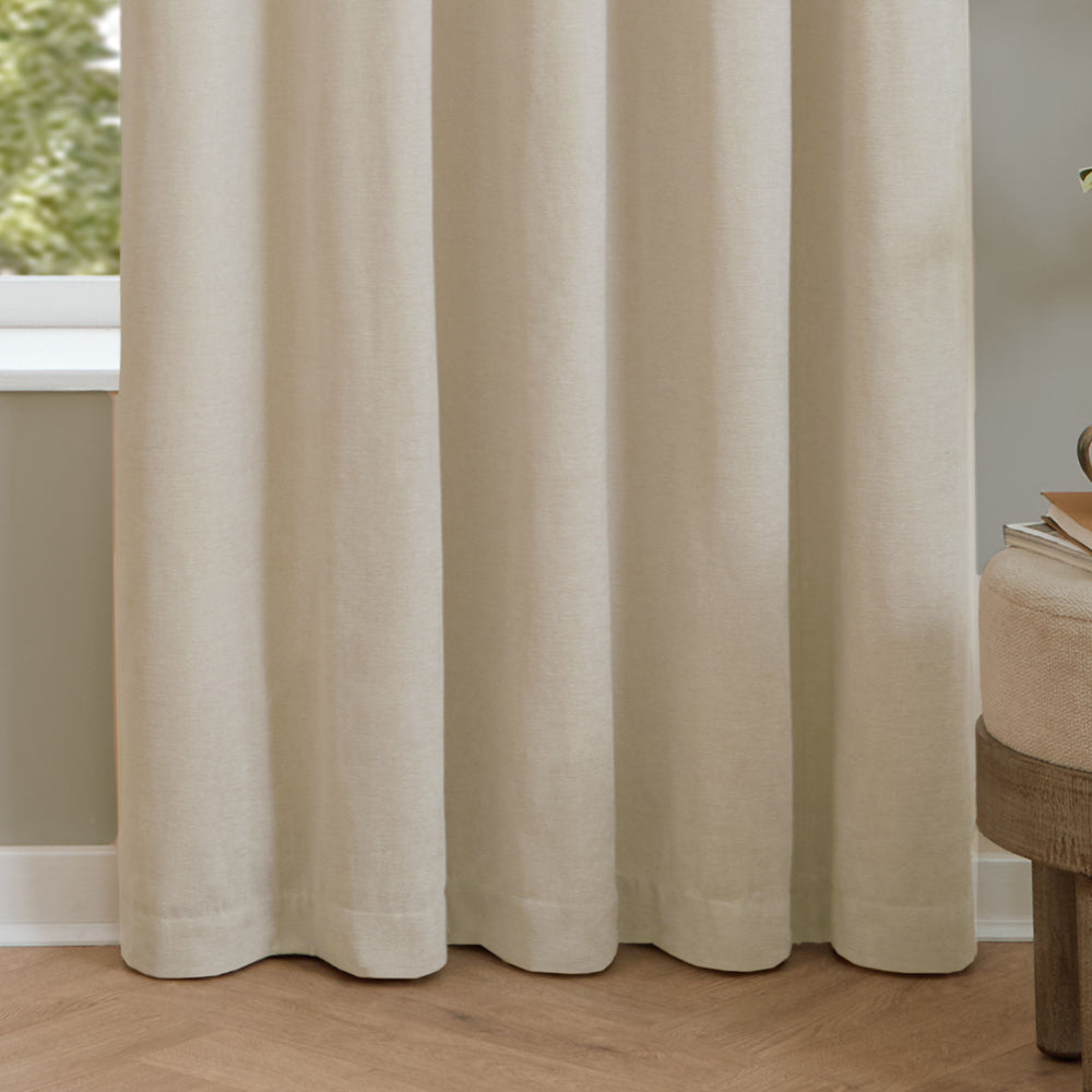Soft Chenille Blackout Pencil Pleat Curtains Ecru