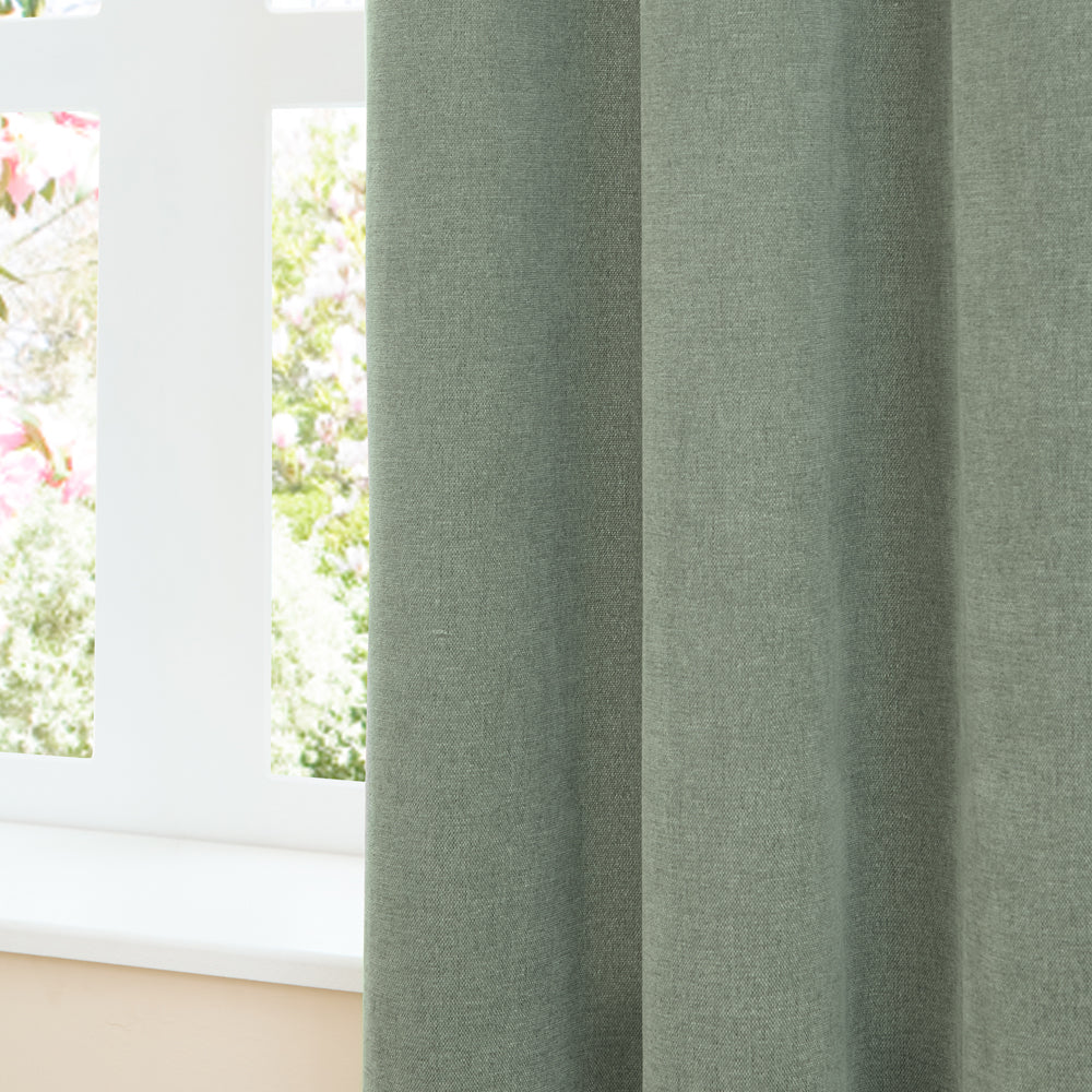 Soft Chenille Blackout Pencil Pleat Curtains Green