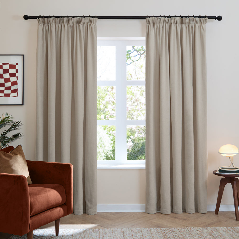 Soft Chenille Blackout Pencil Pleat Curtains Natural