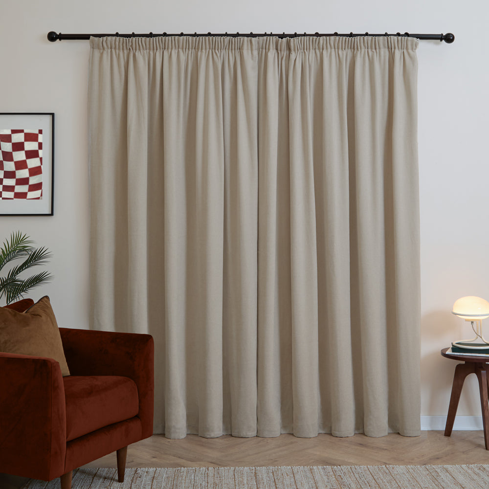 Soft Chenille Blackout Pencil Pleat Curtains Natural