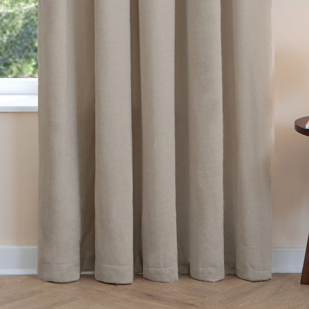 Soft Chenille Blackout Pencil Pleat Curtains Natural