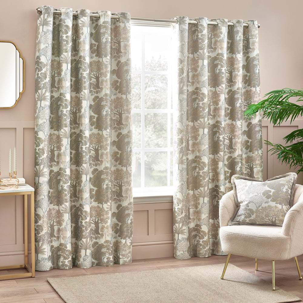 Woodlands Floral Jacquard Room Darkening Eyelet Curtains Natural