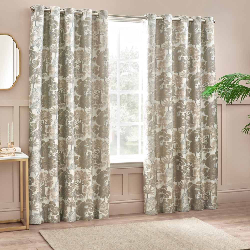 Woodlands Floral Jacquard Room Darkening Eyelet Curtains Natural