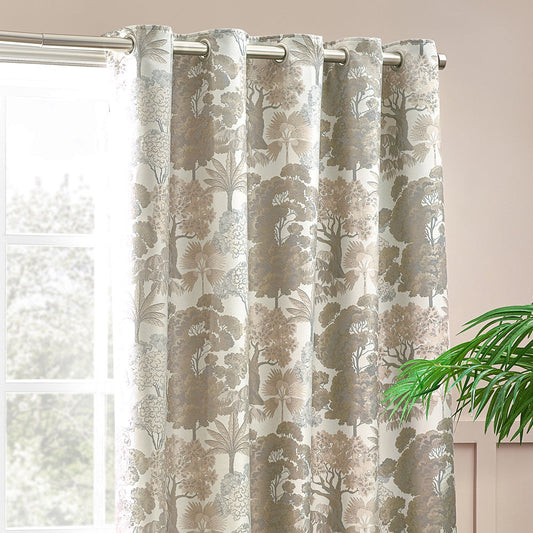 Woodlands Floral Jacquard Room Darkening Eyelet Curtains Natural
