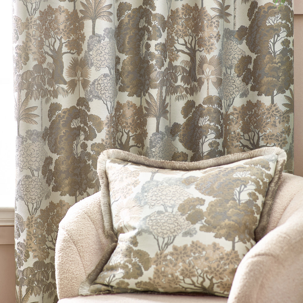 Woodlands Floral Jacquard Room Darkening Eyelet Curtains Natural