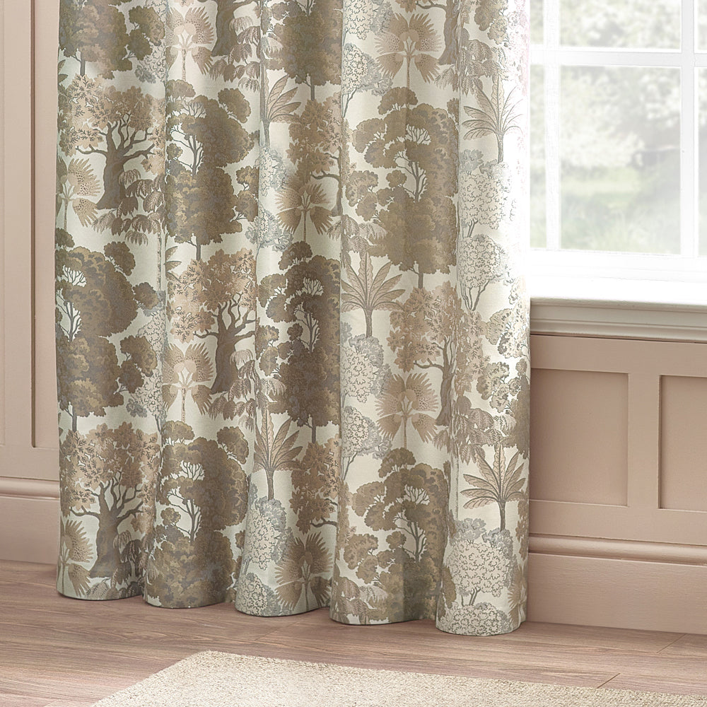 Woodlands Floral Jacquard Room Darkening Eyelet Curtains Natural